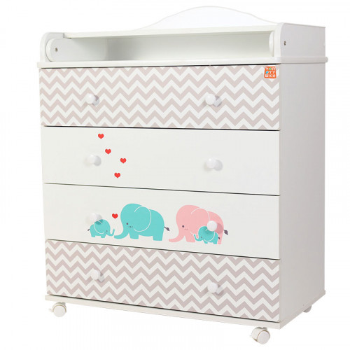 Комод пеленальный 4 ящика  "Слоники"  белый+принт ЛДСП 800/4 