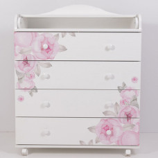 Комод  пеленальный  "Пионы" ЛДСП белый+принт  800/4