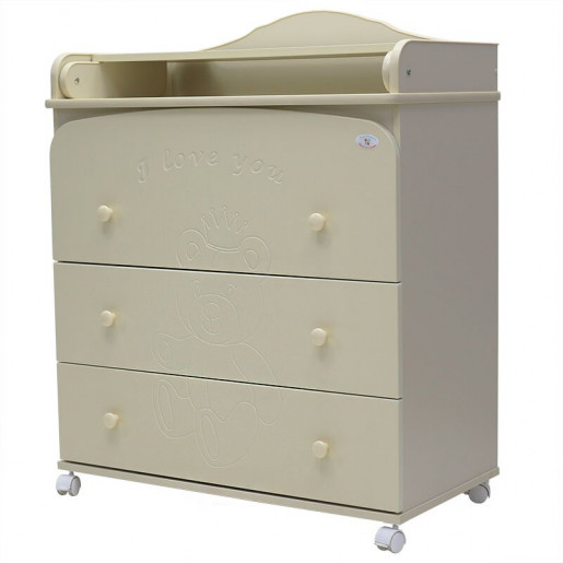 Комод пеленальный 3 ящика  "Каролина" МДФ 800/3 (мишка) (белый,сл.кость,венге+сл.кость)